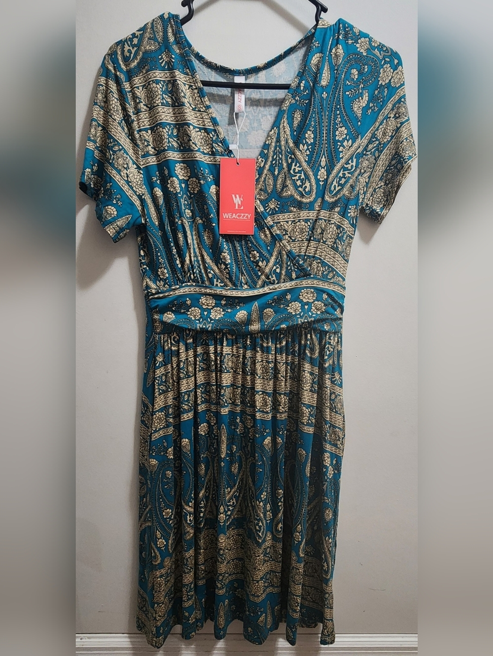 NWT Boho Paisley Dress Small Blue Empire Waist